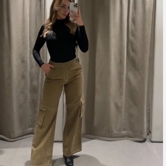 NWT Zara Full Length Cargo Khaki Pants Bloggers fav. - Picture 2 of 7